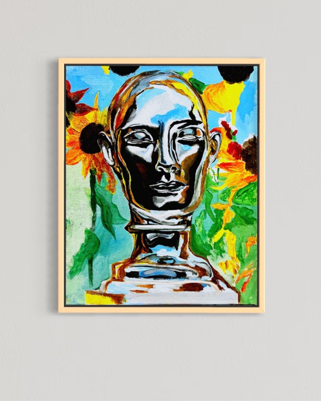 Figur zwischen Sonnenblumen in Selbsterkenntnis im Sonnenblumenfeld von Marlon Nikolai