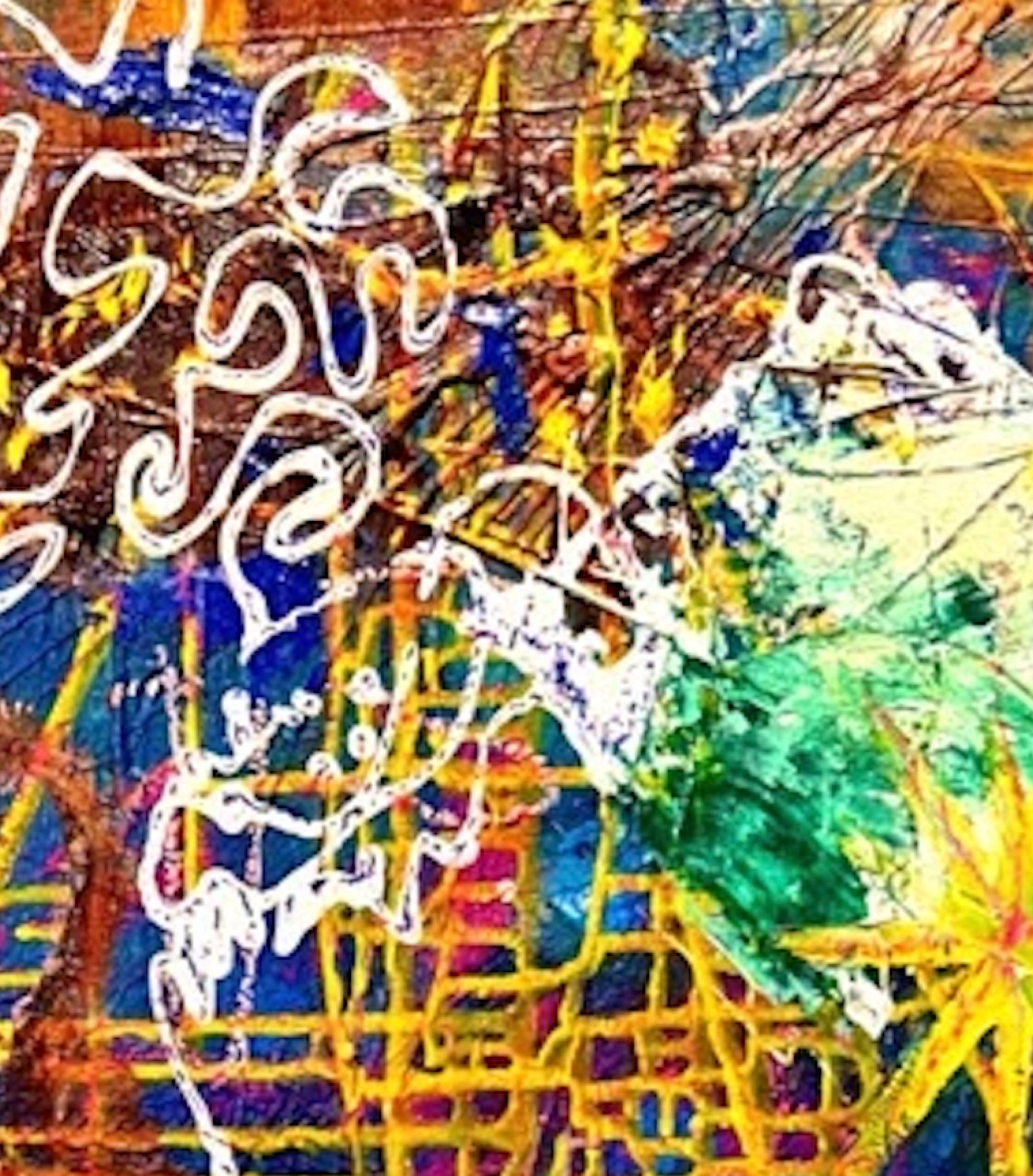 Pigment, Linien und materielle Schichtungen auf einer farbintensiven Bildfläche